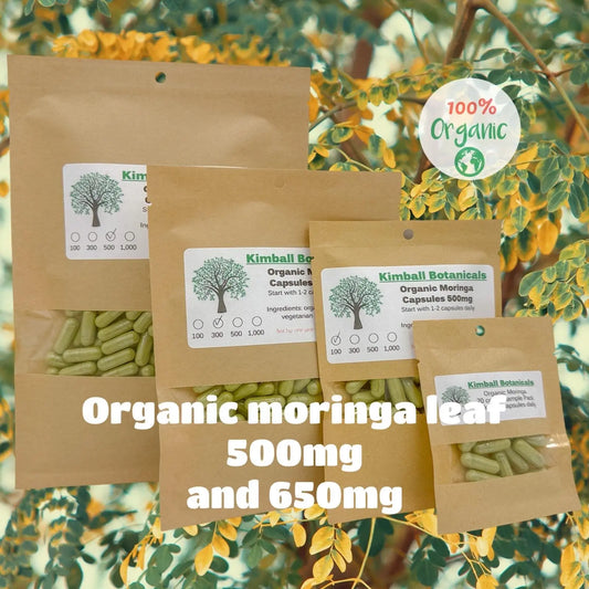 USDA Organic Moringa (Moringa oleifera) 500mg or 650mg, tincture or vegetarian or pullulan capsules, zero fillers or binders - Kimball Botanicals LLC