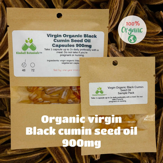 USDA Certified Organic Virgin Black Cumin Seed Oil (Nigella sativa) Capsules 900mg vegetarian made fresh to order - Kimball Botanicals LLC