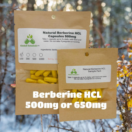 Natural Berberine HCL (berberis aristata) 500mg and 650mg vegetarian capsules made fresh to order - Kimball Botanicals LLC