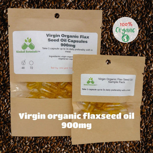 USDA Certified Organic Virgin Flax Seed Oil (Linum usitatissimum) Capsules 900mg vegetarian made fresh to order - Kimball Botanicals LLC