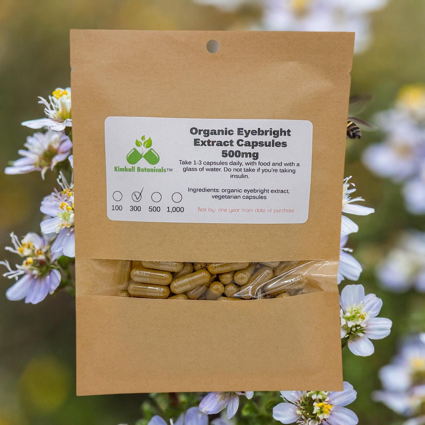 Organic Eyebright Extract (euphrasia) 500mg or 650mg vegetarian capsules, made fresh to order