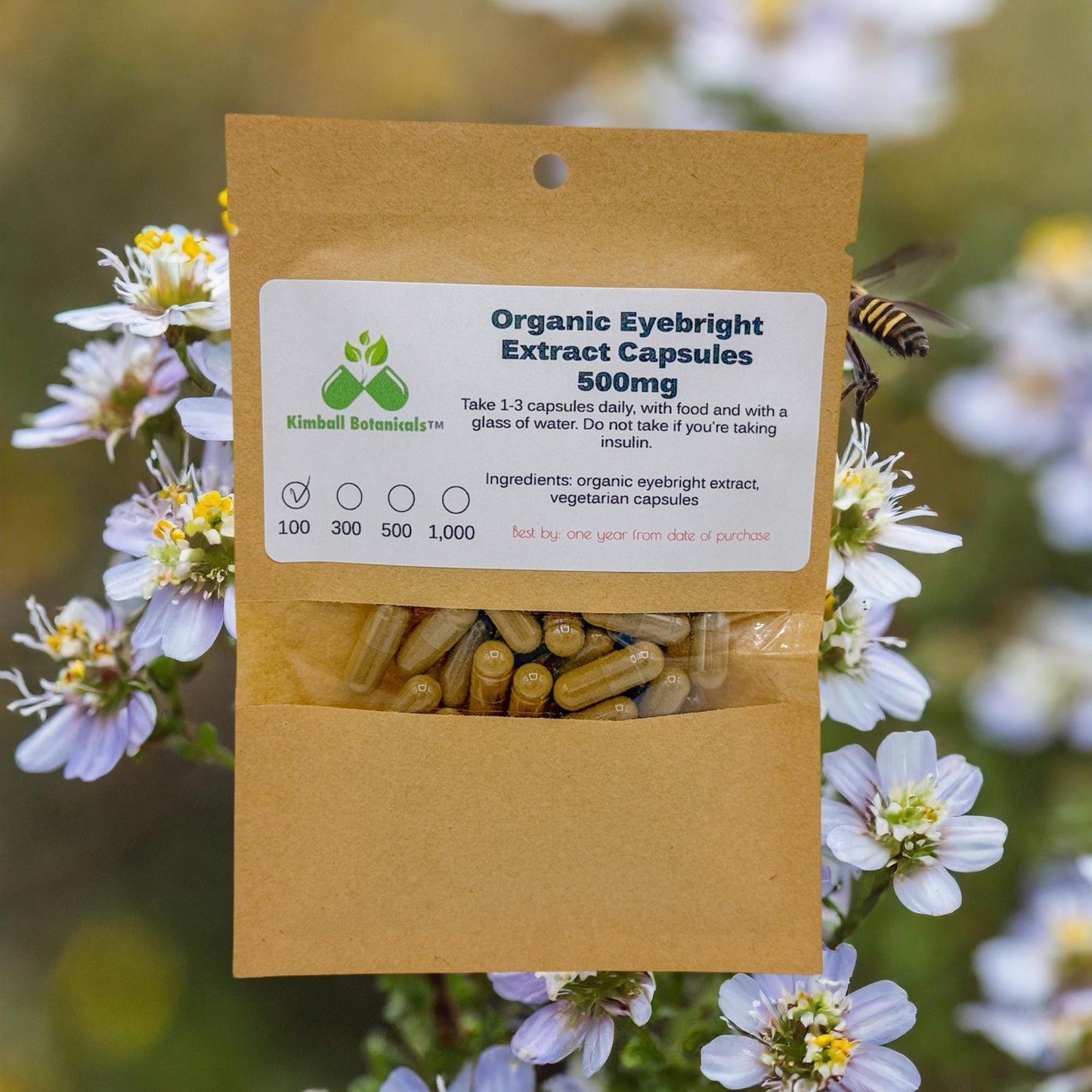 Organic Eyebright Extract (euphrasia) 500mg or 650mg vegetarian capsules, made fresh to order