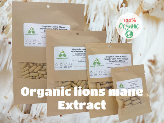 organic lions mane mushroom extract vegetarian capsules 500mg and 650mg