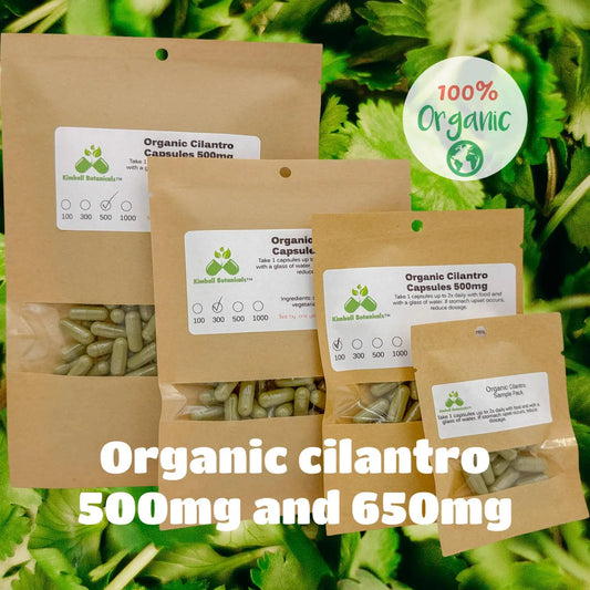 Organic Cilantro (Coriandrum sativum) 500mg and 650mg vegetarian or pullulan capsules, no fillers or binders of any kind - Kimball Botanicals LLC