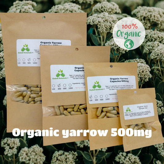 Organic Yarrow (achillea millefolium) 500mg vegetarian or pullulan capsules, made fresh to order - Kimball Botanicals LLC