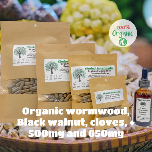 organic paracleanse capsules vegetarian 500mg 650mg and tincture. black walnut wormwood cloves