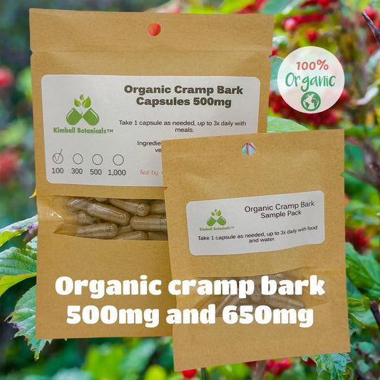Organic Cramp Bark (Viburnum opulus) 500mg and 650mg vegetarian capsules made fresh to order - Kimball Botanicals LLC