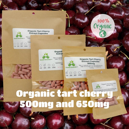 Organic Tart Cherry Extract (Prunus cerasus) capsules 500mg and 650mg vegetarian or pullulan capsules, made fresh to order