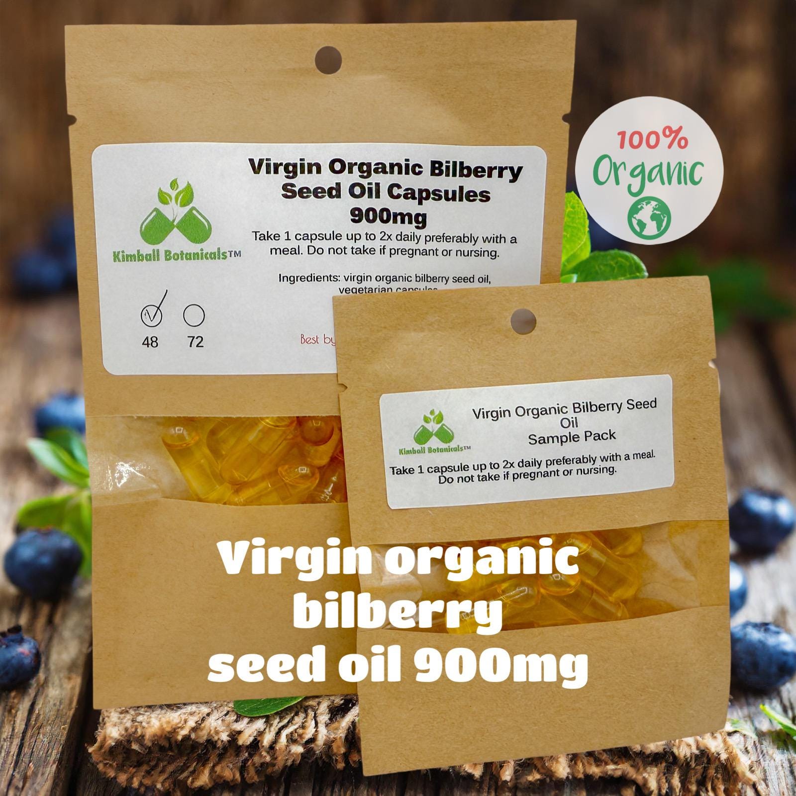 Virgin organic bilberry seed oil capsules 900mg vegetarian