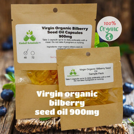 USDA Certified Virgin Organic Bilberry Seed Oil Capsules, 900mg vegetarian capsules made fresh to order with zero fillers - Kimball Botanicals LLC