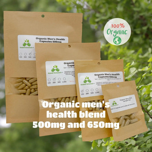 Organic Men's Health blend 500mg or 650mg vegetarian or pullulan capsules made fresh to order, no fillers - Kimball Botanicals LLC