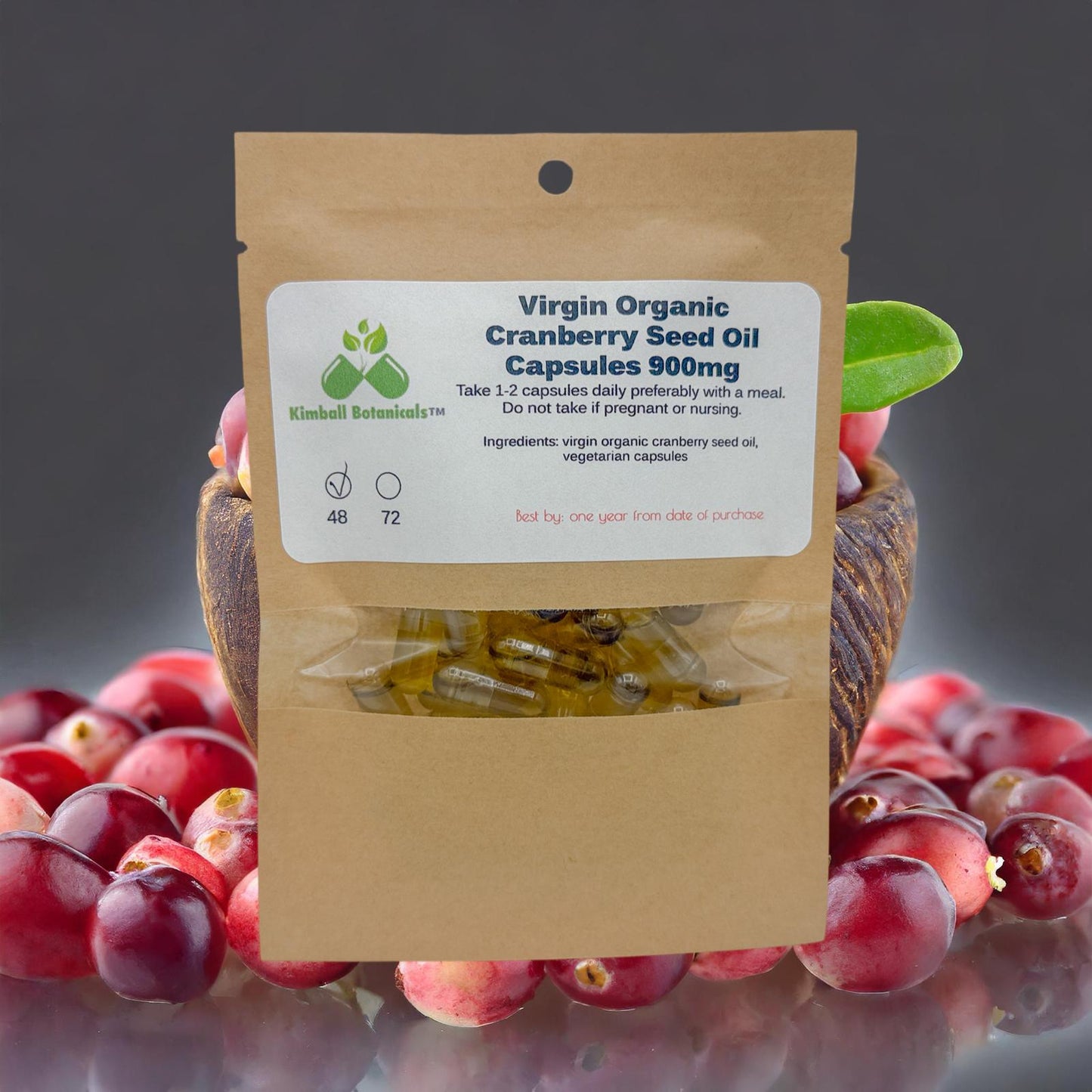 USDA Organic Virgin Cranberry Seed Plant Based Omega-3 and 6, Oil Capsules 900mg vegetarian capsules made fresh to order