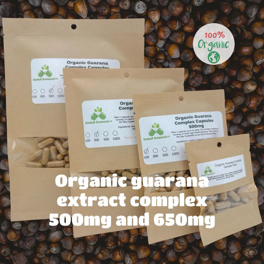 USDA Certified Organic Guarana Seed Extract Complex (Paullinia cupana) 500mg and 650mg vegetarian or pullulan capsules, made fresh to order - Kimball Botanicals LLC