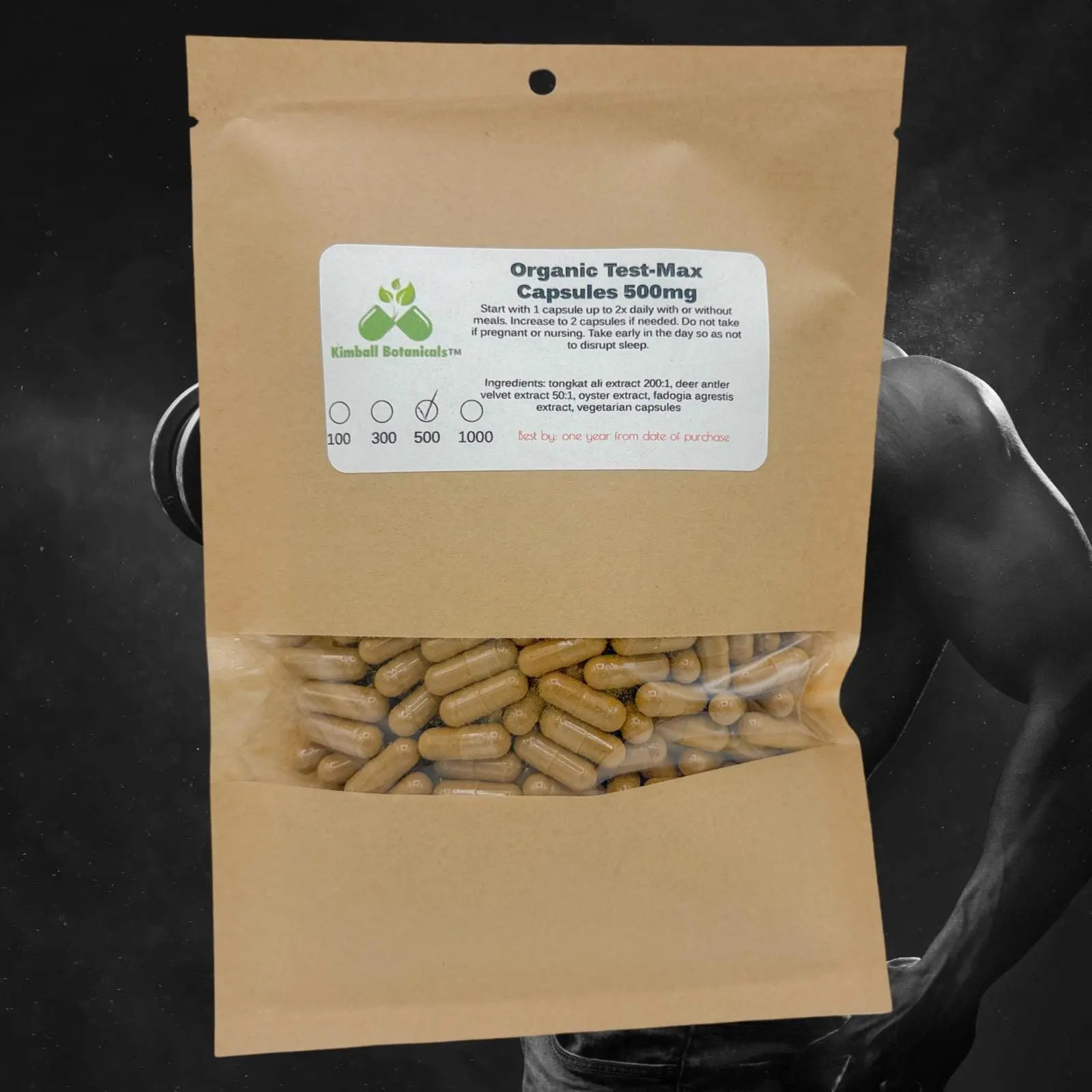Organic Test-Max Men 500mg and 650mg vegetarian or pullulan capsules, made fresh to order