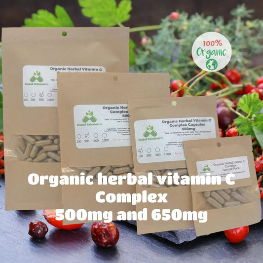 Organic Herbal Vitamin C Complex, 500mg or 650mg vegetarian capsules, made fresh to order - Kimball Botanicals LLC
