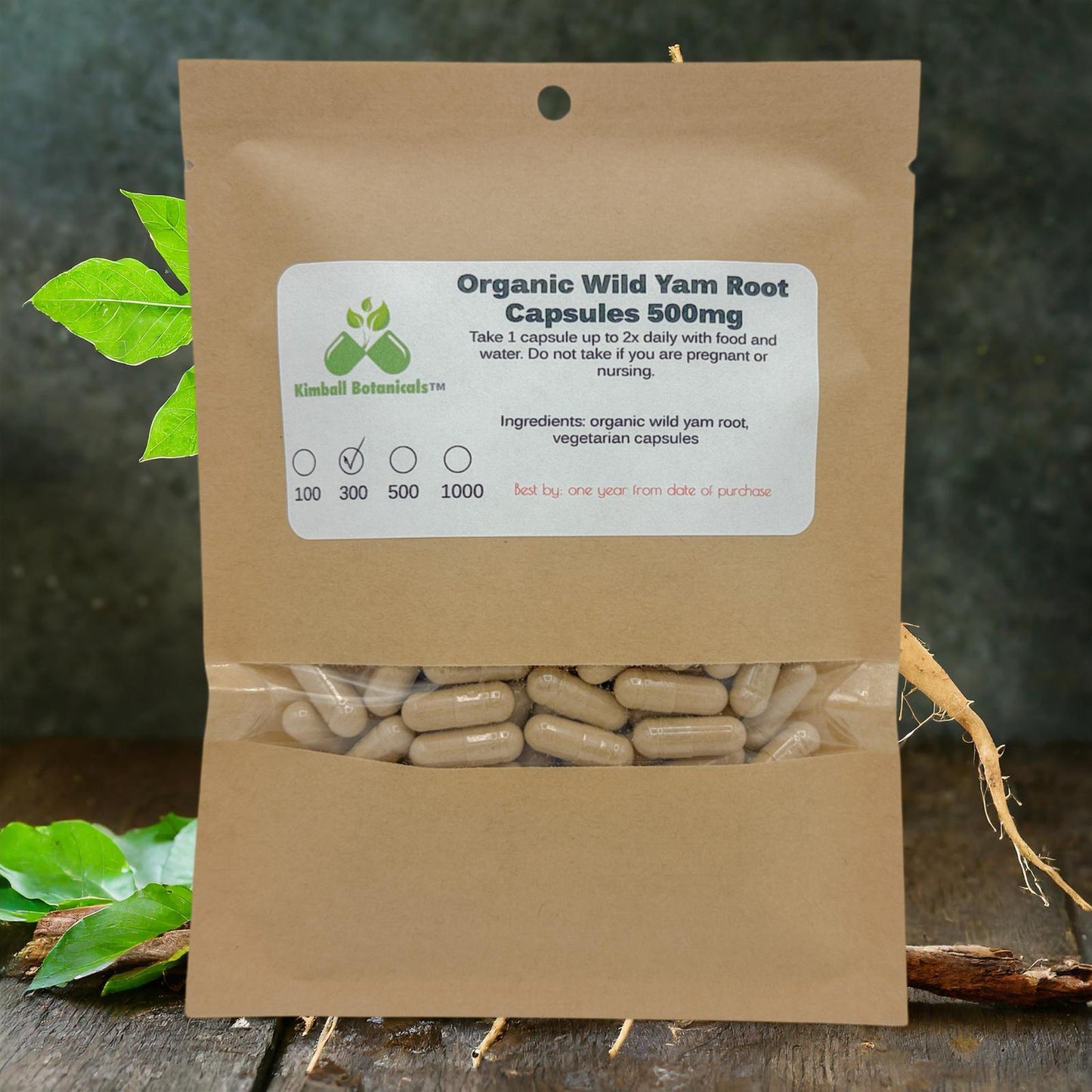 Organic Wild Yam Root (American Yam) 500mg vegetarian capsules made fresh to order.