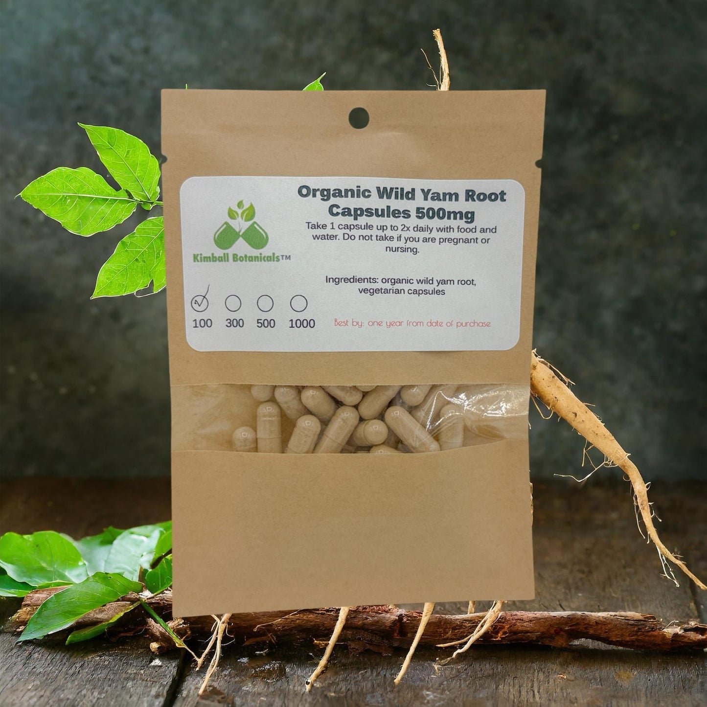 Organic Wild Yam Root (American Yam) 500mg vegetarian capsules made fresh to order.