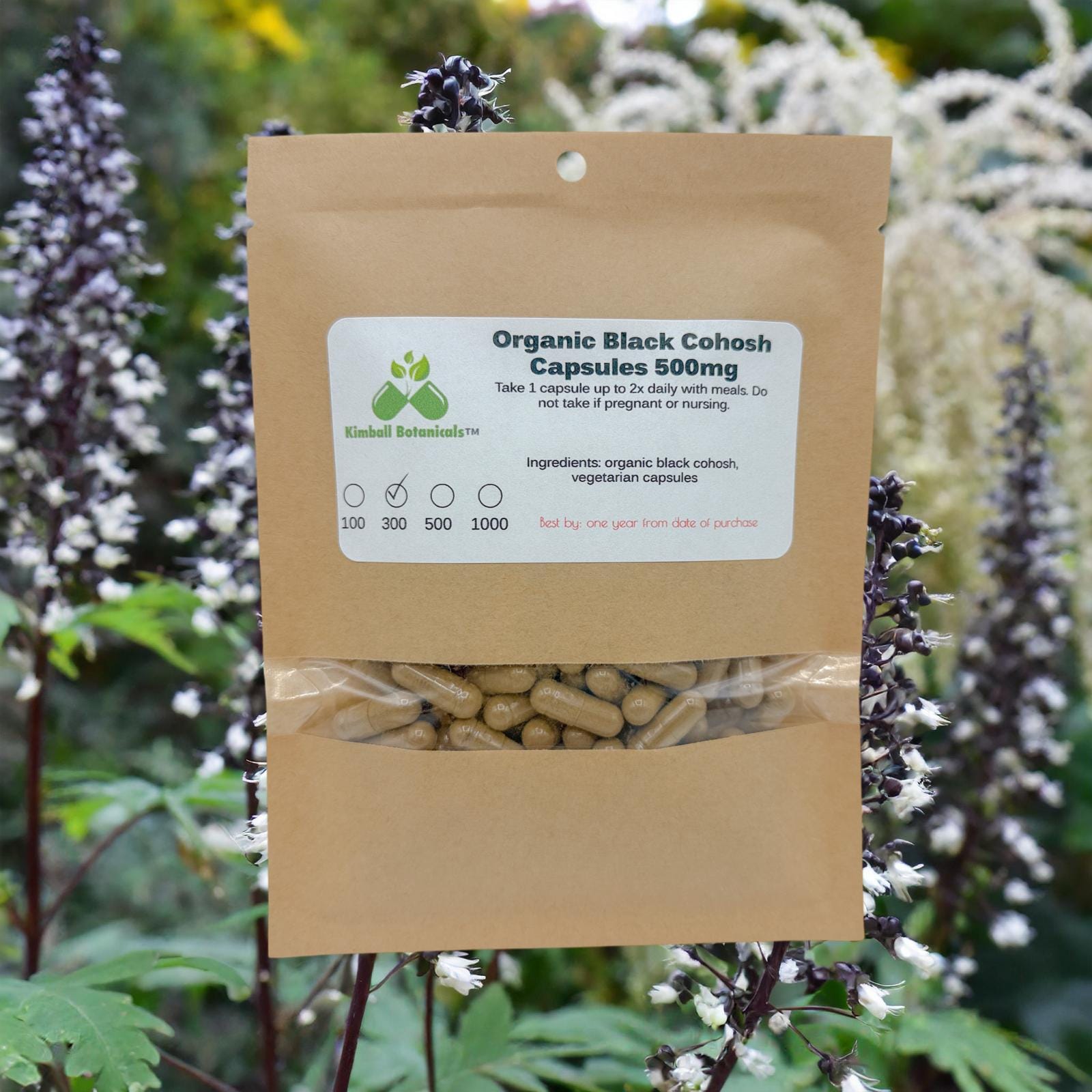 Organic Black Cohosh (Actaea racemosa) 500mg vegetarian capsules made fresh to order.
