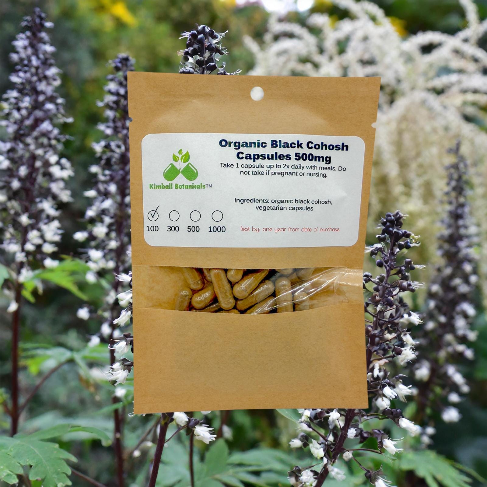 Organic Black Cohosh (Actaea racemosa) 500mg vegetarian capsules made fresh to order.