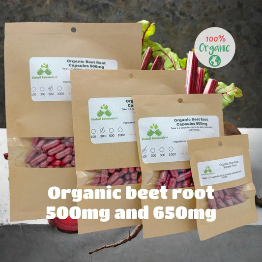 USDA Organic Beet Root (Beta vulgaris) 500mg and 650mg vegetarian or pullulan capsules, zero fillers or binders - Kimball Botanicals LLC