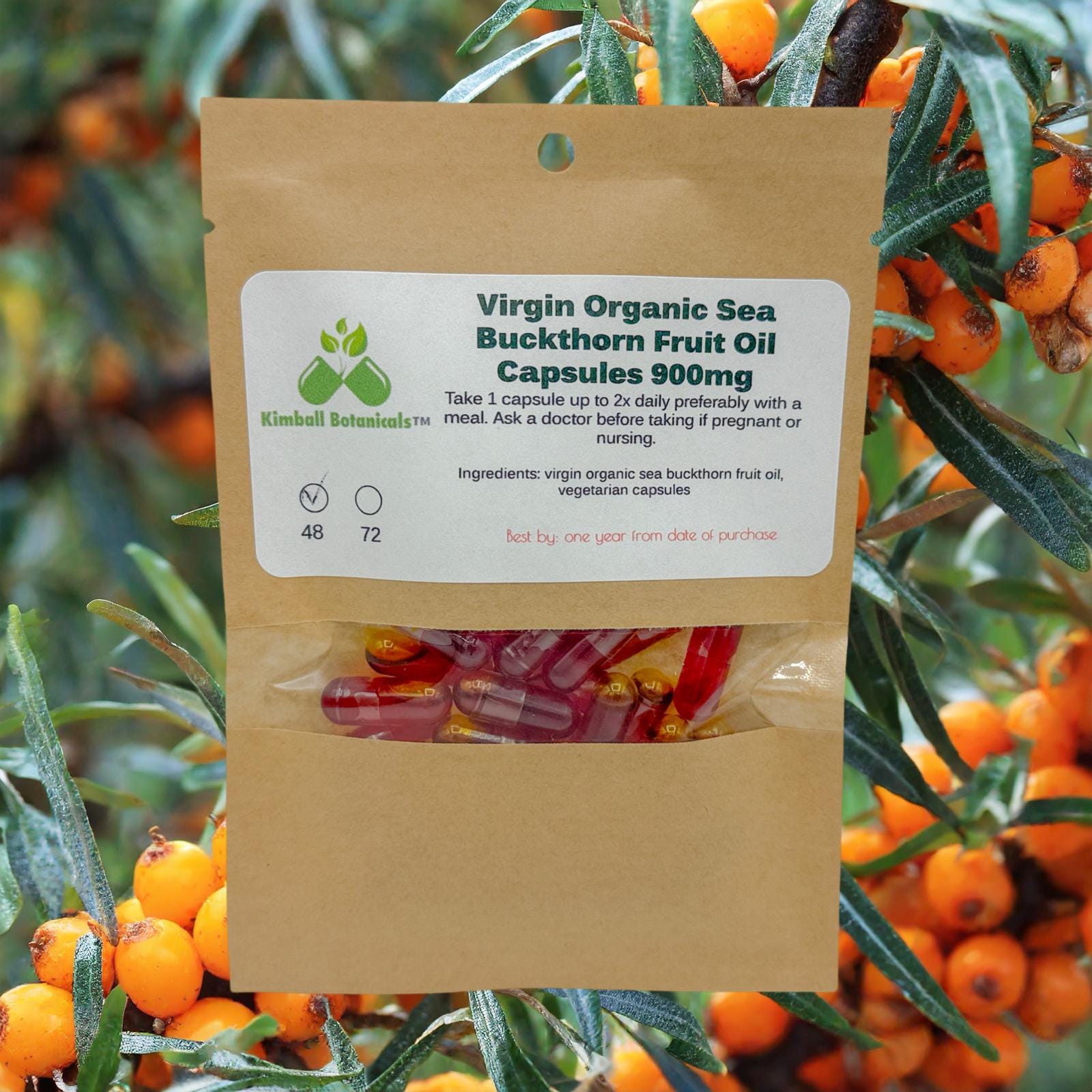 USDA Certified Organic Virgin Sea Buckthorn Fruit Oil Capsules 900mg vegetarian made fresh to order
