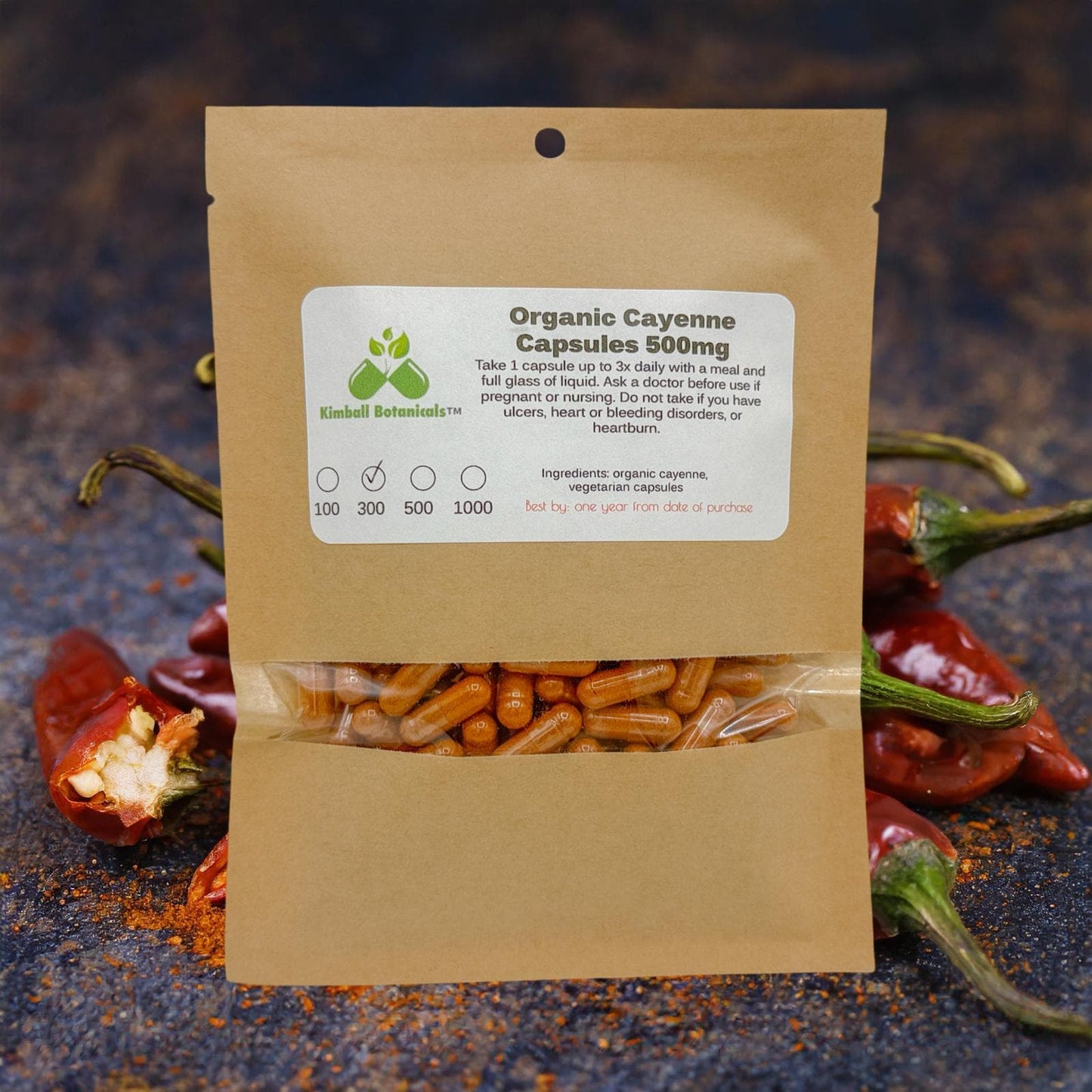 Organic Cayenne Pepper 60,000 SHU, 500mg and 650mg vegetarian capsules