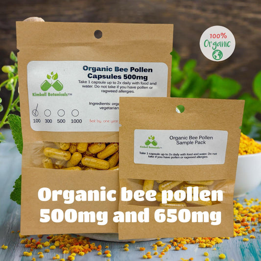 Organic Bee Pollen 500mg vegetarian capsules, made fresh to order