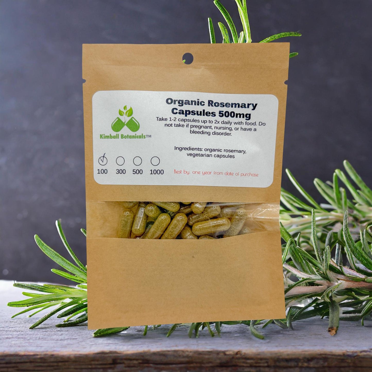 Certified Organic Rosemary (Rosmarinus officinali) 500mg and 650mg vegetarian capsules