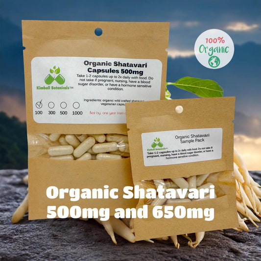Organic Shatavari (Asparagus racemosus) 500mg or 650mg vegetarian or pullulan capsules, made fresh to order