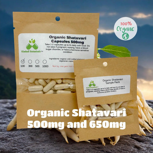 Organic Shatavari (Asparagus racemosus) 500mg or 650mg vegetarian or pullulan capsules, made fresh to order - Kimball Botanicals LLC