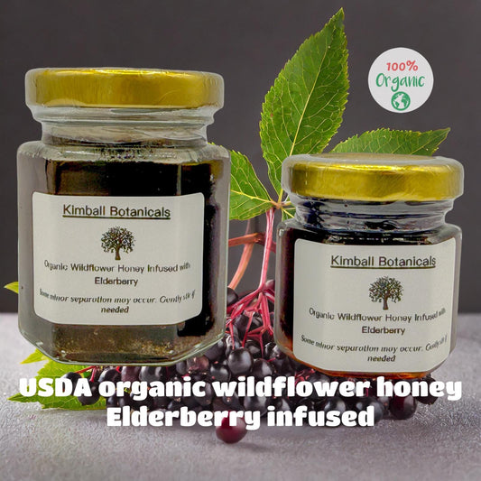 USDA Certified Organic Elderberry Herbal Infused Wildflower Honey