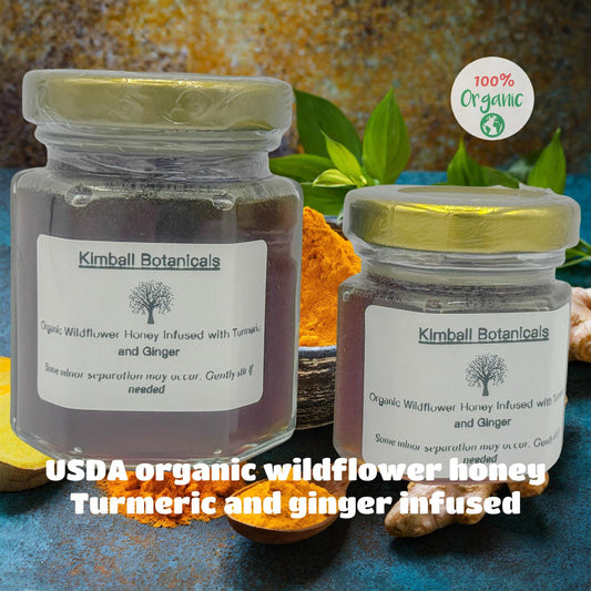 USDA Certified Organic Turmeric and Ginger Root Herbal Infused Wildflower Honey