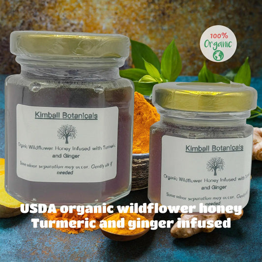 USDA Certified Organic Turmeric and Ginger Root Herbal Infused Wildflower Honey - Kimball Botanicals LLC