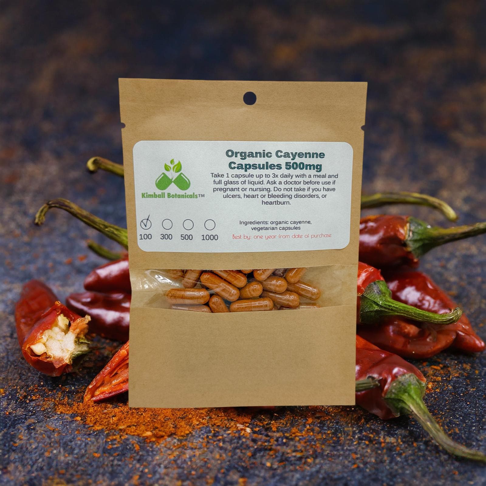 Organic Cayenne Pepper 60,000 SHU, 500mg and 650mg vegetarian capsules