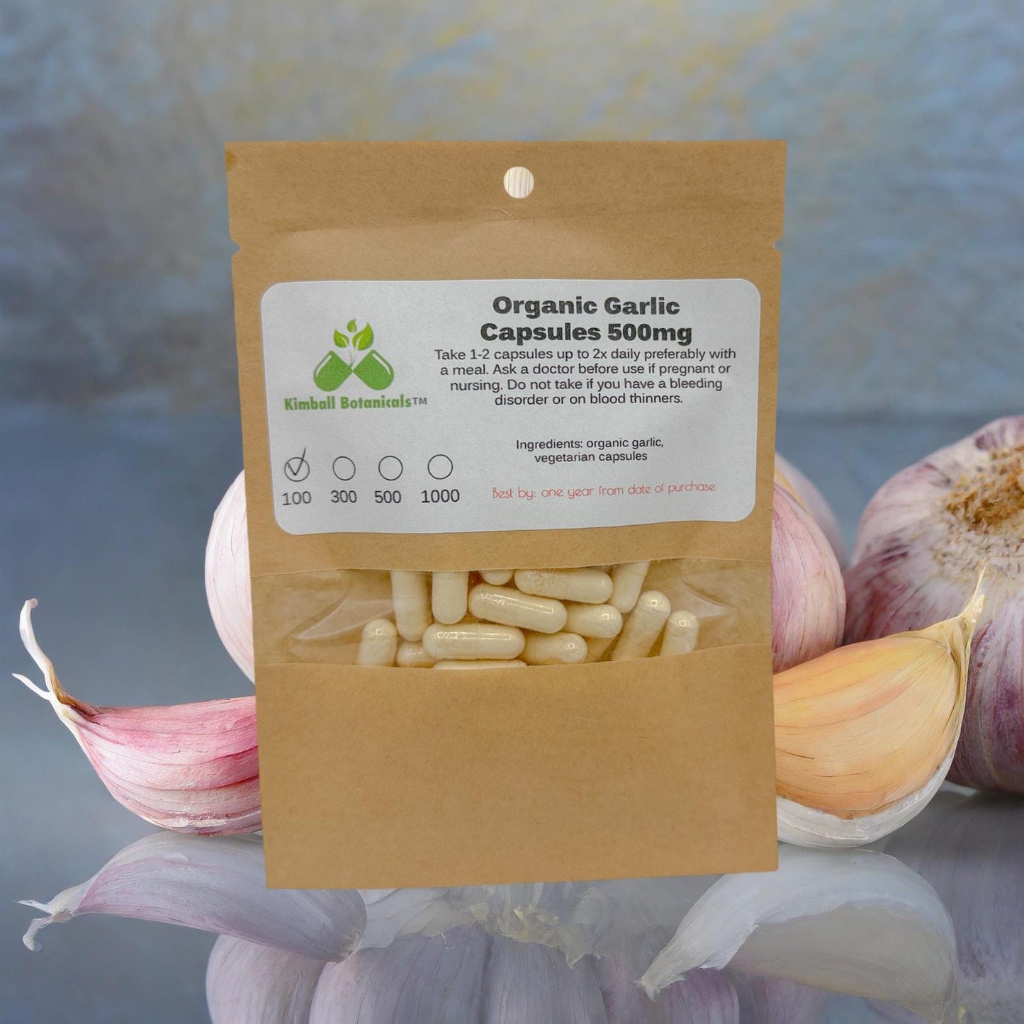 USDA Certified Organic Garlic, 500mg and 650mg vegetarian capsules, made with zero fillers