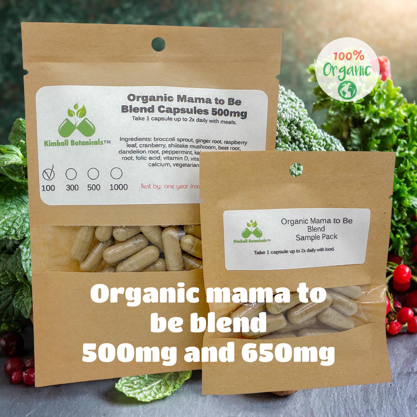 Organic Mama to Be Health blend 500mg or 650mg vegetarian or pullulan capsules, made fresh to order