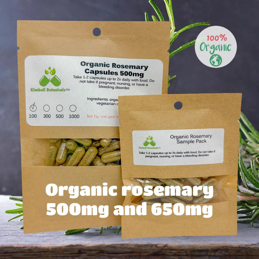 Certified Organic Rosemary (Rosmarinus officinali) 500mg and 650mg vegetarian capsules - Kimball Botanicals LLC