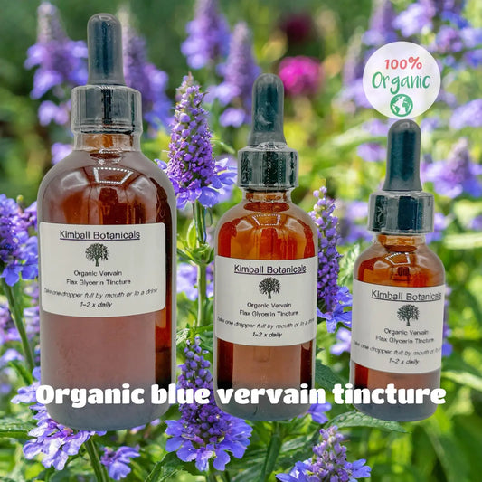 USDA Certified Organic Handcrafted Blue Vervain Glycerin Tincture Double Extracted, sustainably harvested NON GMO - Kimball Botanicals LLC