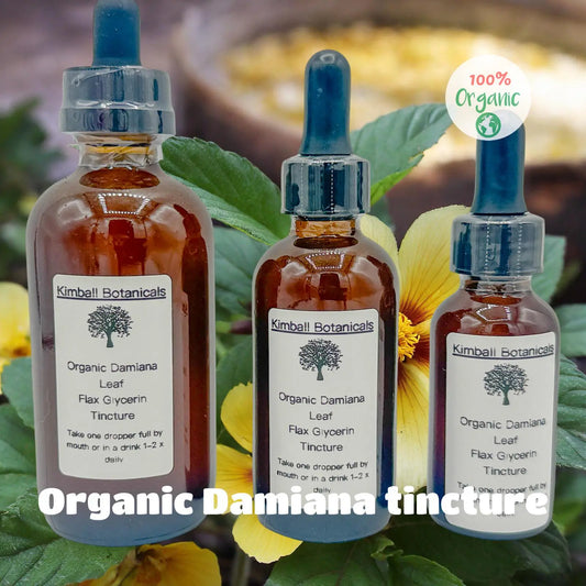 USDA Certified Organic Handcrafted Damiana Leaf Double Extracted Glycerin Tincture - Kimball Botanicals LLC