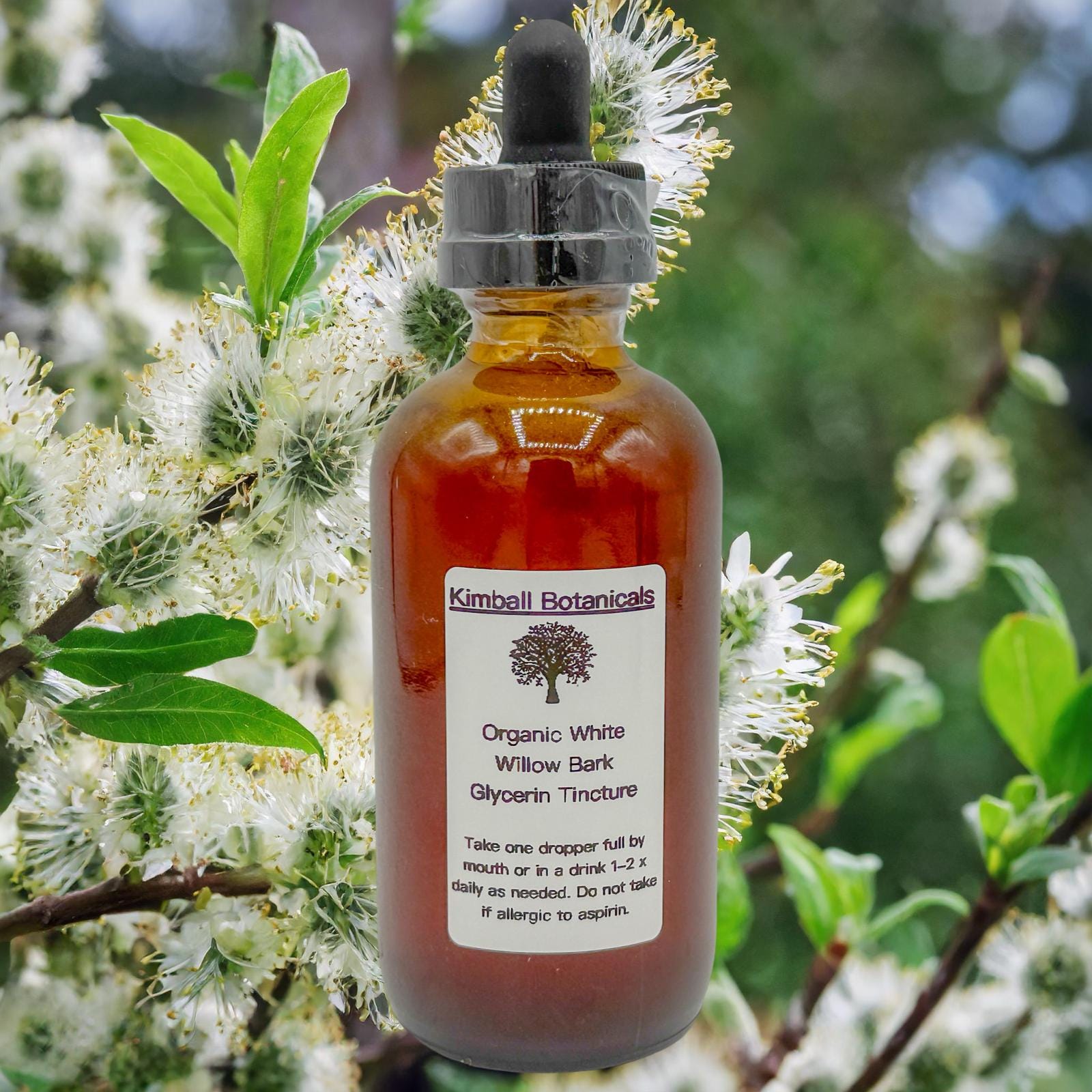 Certified Organic Handcrafted White Willow Bark Double Extracted Glycerin Tincture NON GMO