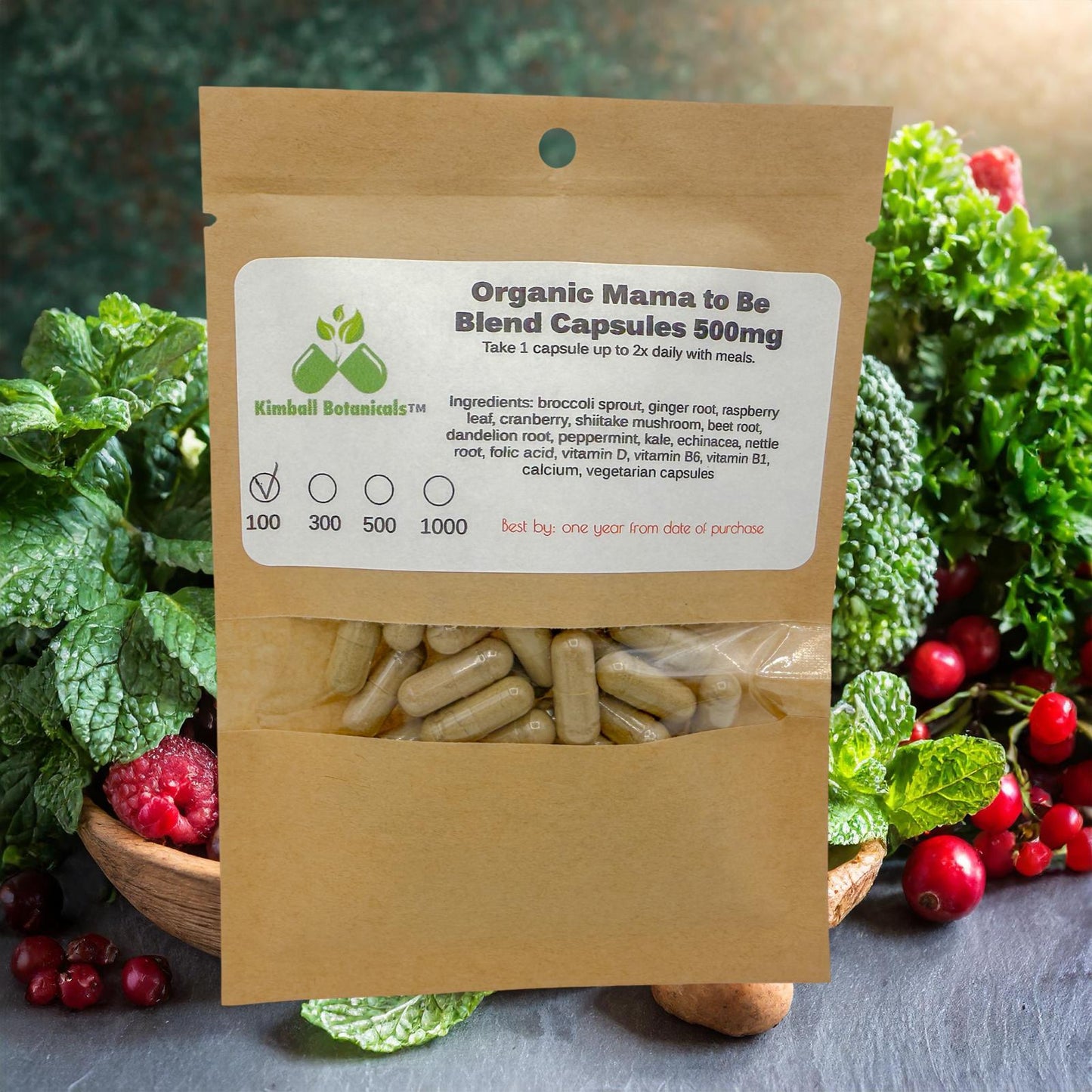 Organic Mama to Be Health blend 500mg or 650mg vegetarian or pullulan capsules, made fresh to order