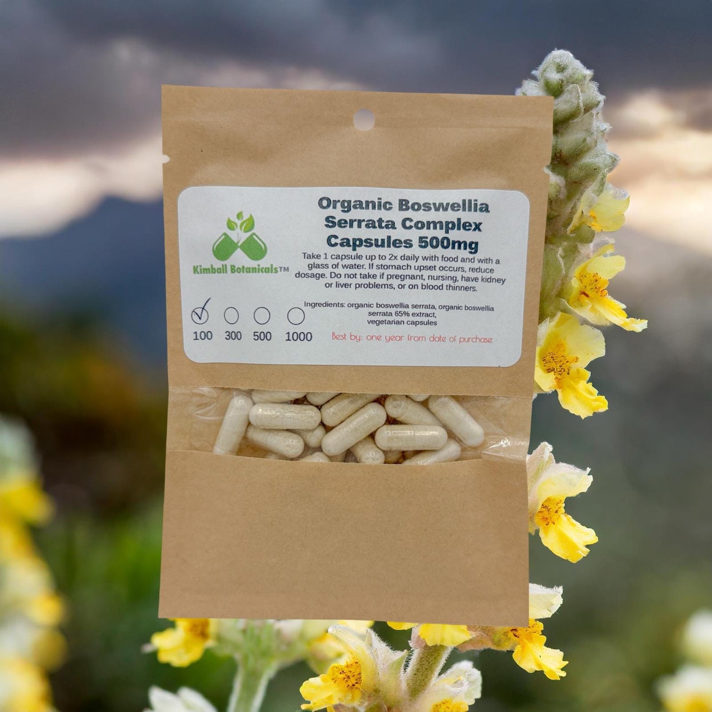 Organic Boswellia Serrata Extract Complex (Indian Frankincense) 65% boswellic acid, 500mg and 650mg vegetarian capsules made fresh to order