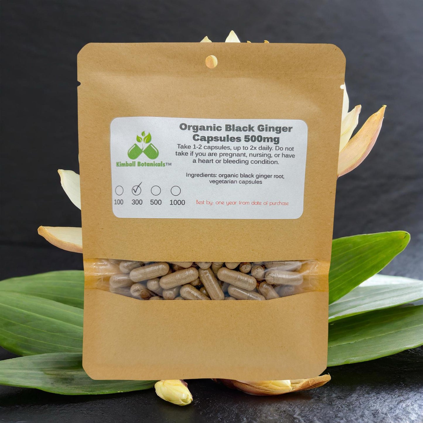 Certified Organic Black Ginger Root, (Kaempferia parviflora) 500mg or 650mg, vegetarian or pullulan capsules made fresh to order