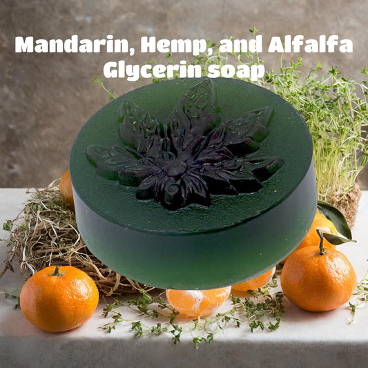 Handmade Herbal Hemp Mandarin Alfala Glycerin Soap, hemp and citrus scent, 3.2oz bar
