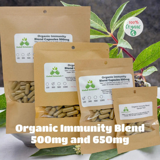 Organic Immunity Blend, 500mg, elderberry, echinacea, goldenseal, vegetarian capsules made fresh to order - Kimball Botanicals LLC