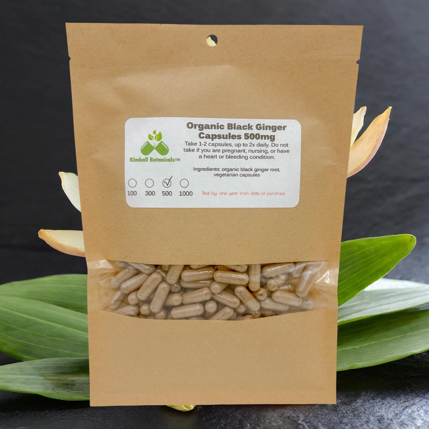 Certified Organic Black Ginger Root, (Kaempferia parviflora) 500mg or 650mg, vegetarian or pullulan capsules made fresh to order