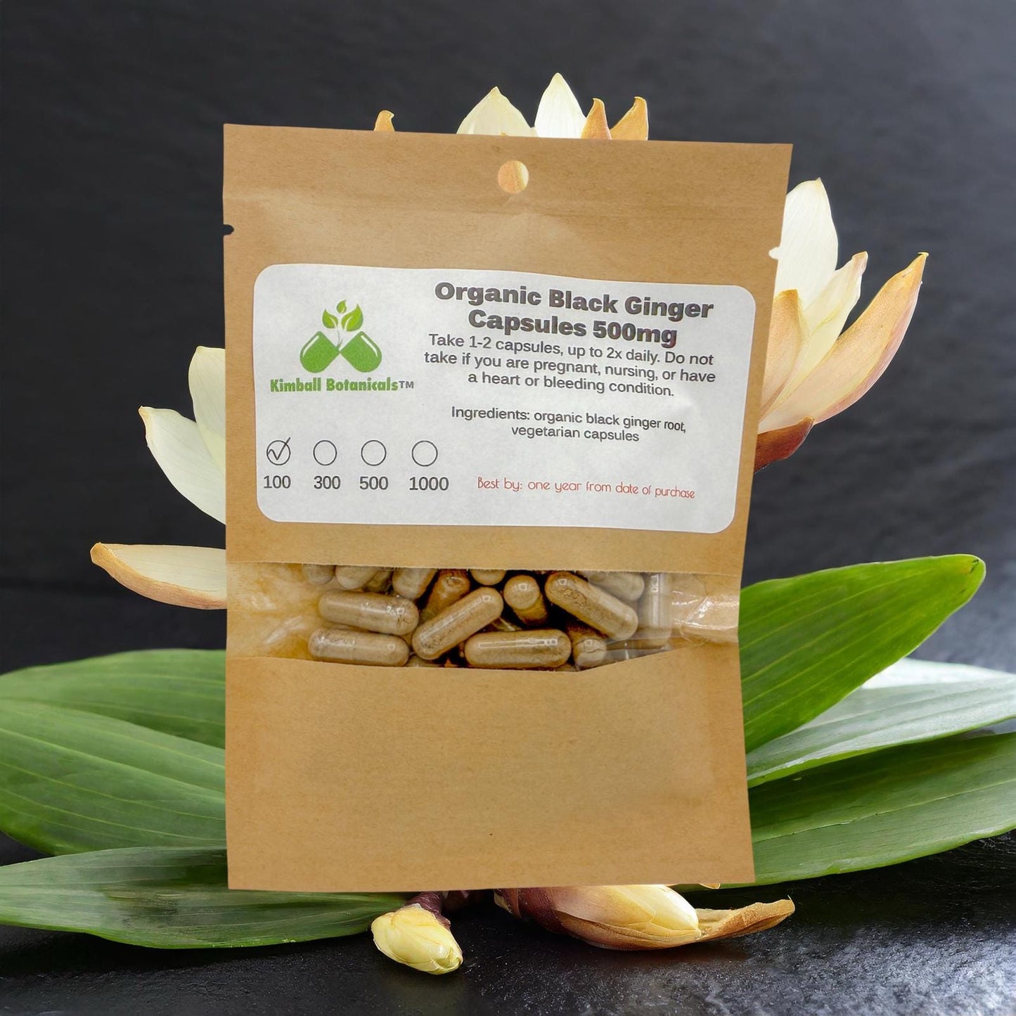 Certified Organic Black Ginger Root, (Kaempferia parviflora) 500mg or 650mg, vegetarian or pullulan capsules made fresh to order