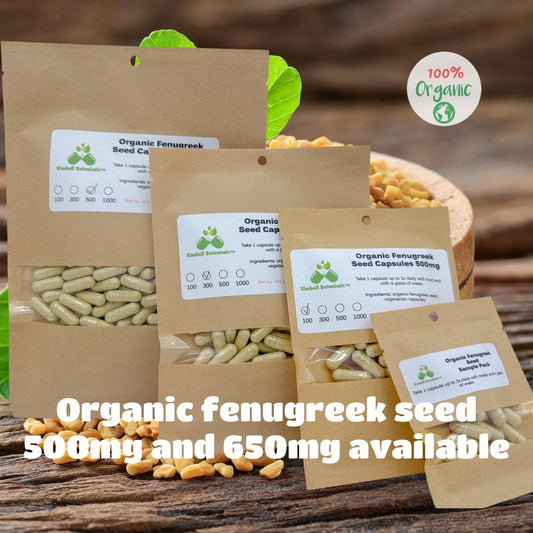 Organic Fenugreek Seed (Trigonella foenum-graecum) 500mg or 650mg Wild Harvested, vegetarian or pullulan capsules, made fresh to order