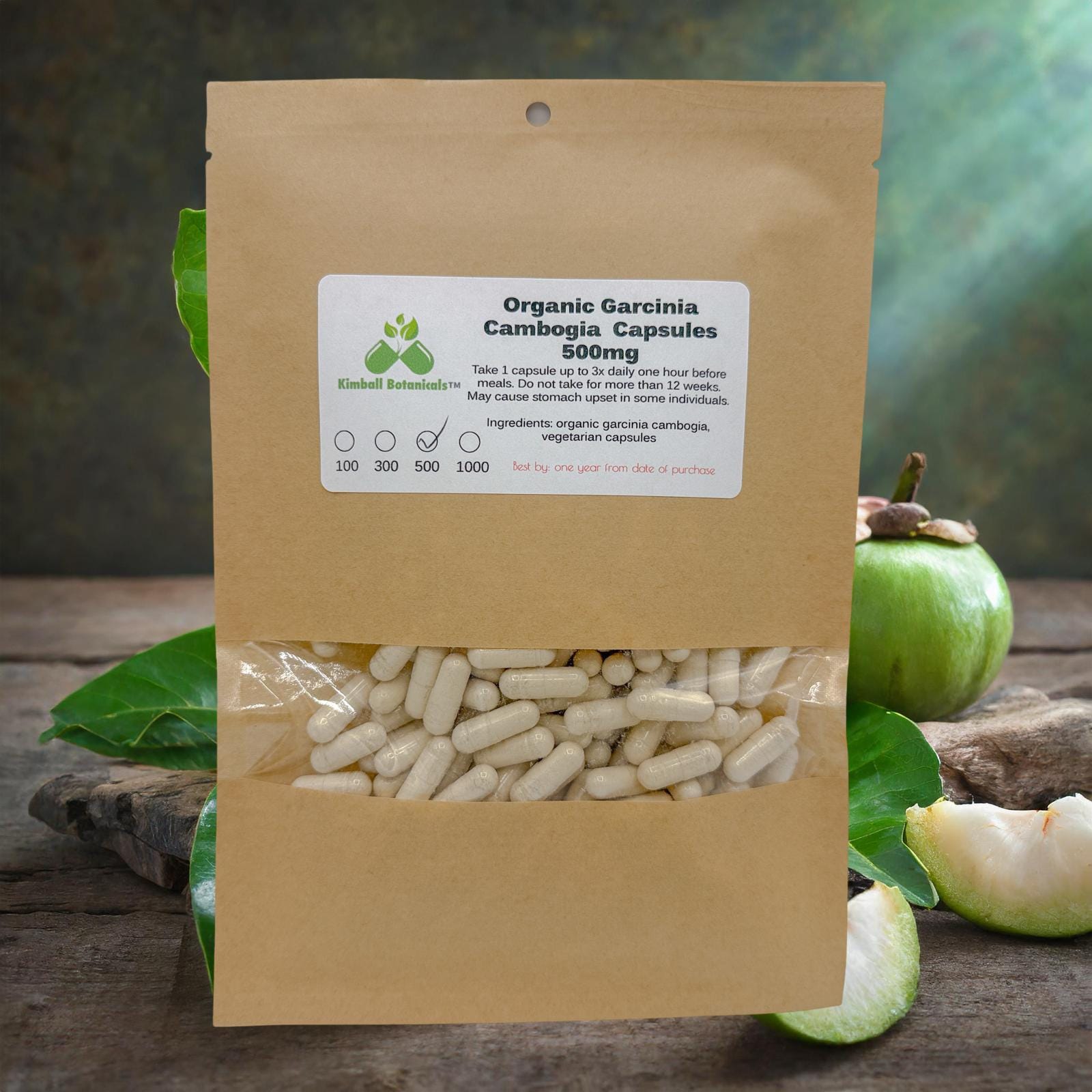 Organic Garcinia Cambogia (Garcinia gummi-gutta) 60% HCA 500mg or 650mg vegetarian capsules, made to order