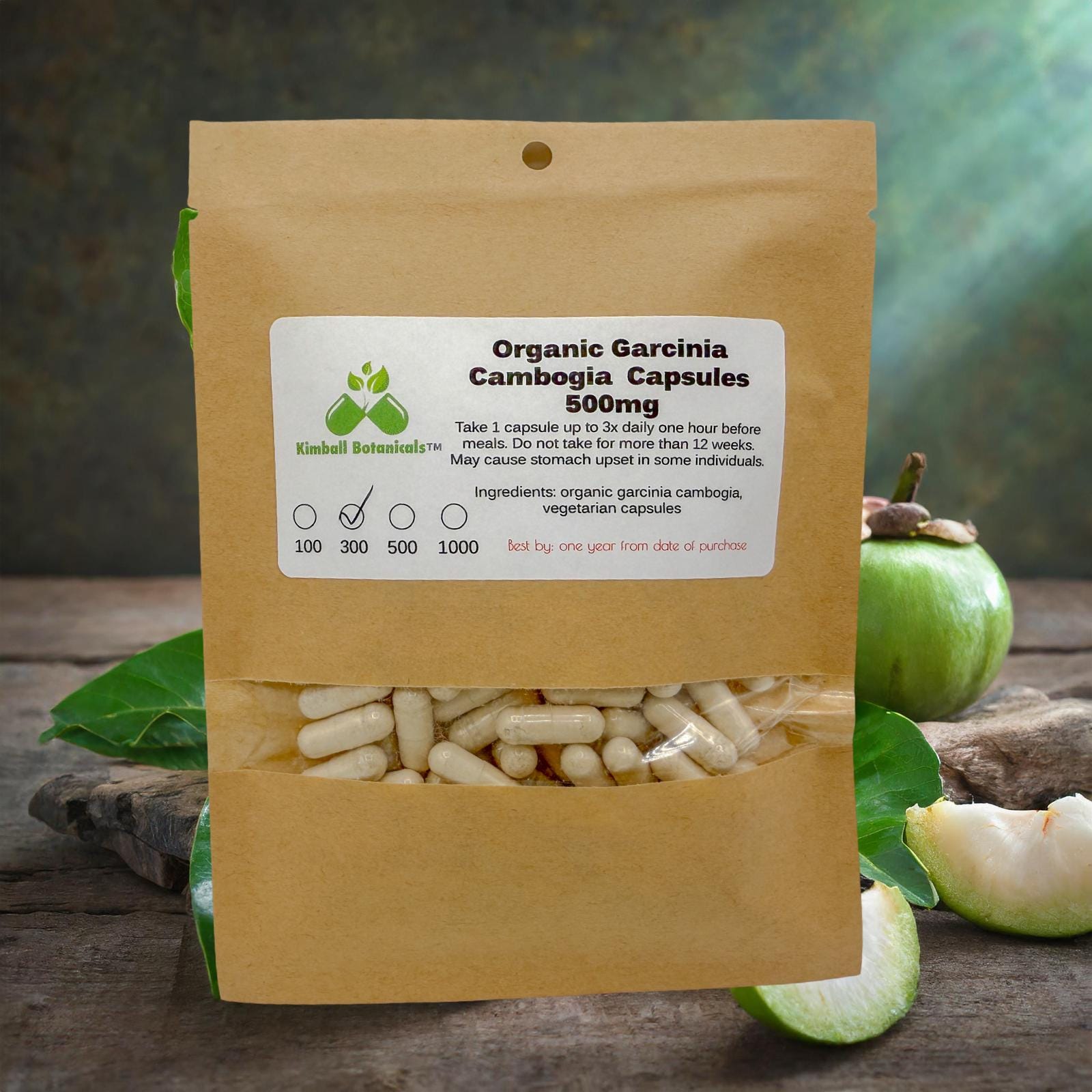 Organic Garcinia Cambogia (Garcinia gummi-gutta) 60% HCA 500mg or 650mg vegetarian capsules, made to order